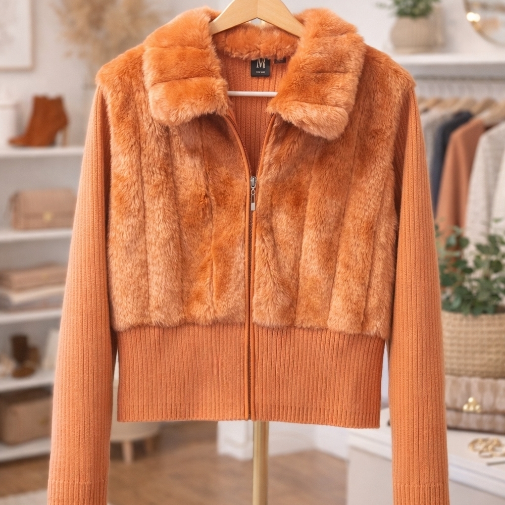 Milano Faux Fur Teddy Jacket in Burnt Orange
